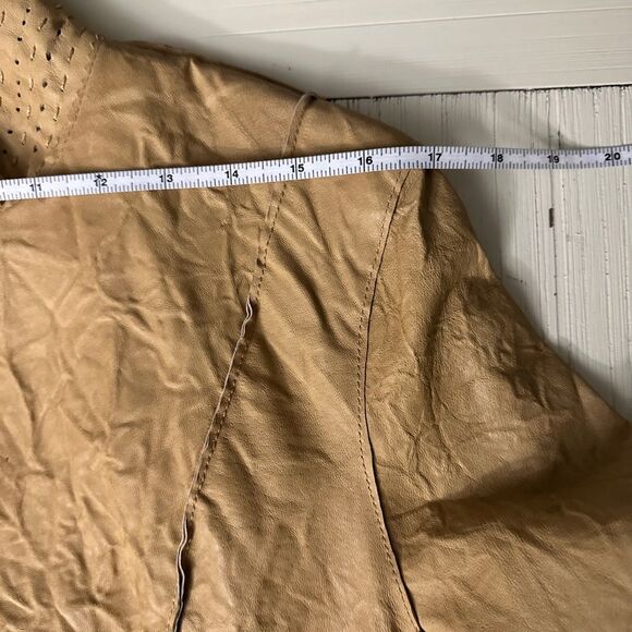 Wilson’s Camel Yellow patchwork leather jacket with stitching laser cut western - Picture 12 of 15